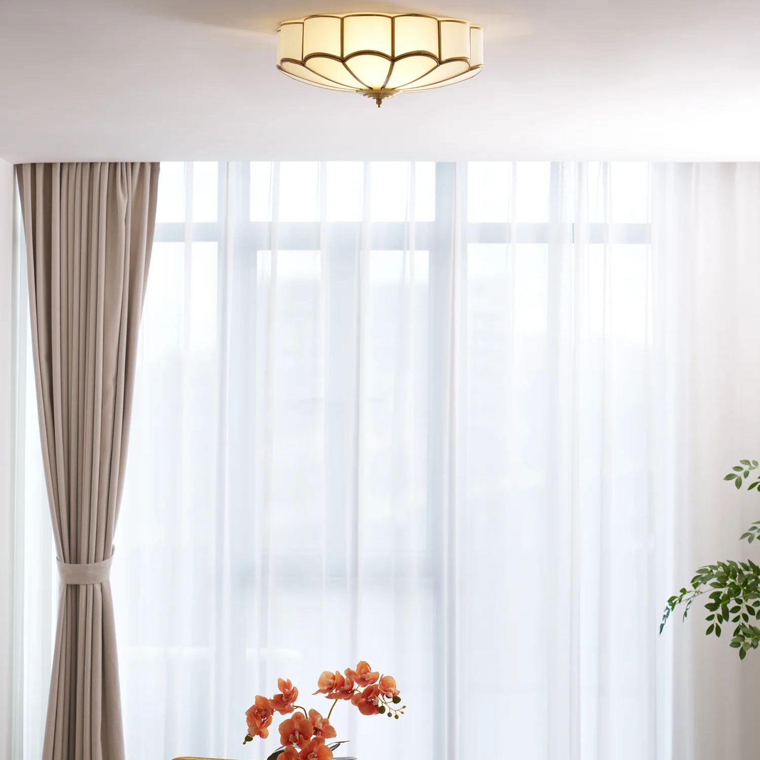 Alessio Postmodern Flower Frosted Glass Gold Ceiling Light Bedroom Living Room