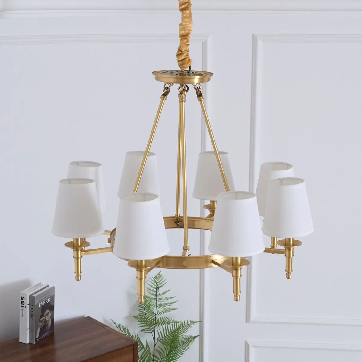 Alessio Antique Brass Linen Chandelier Bedroom Living Room