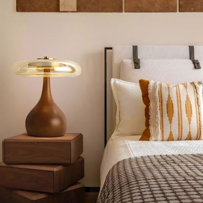Ozawa Vintage Glass Wood Brass Table Lamp Bedroom Dining Room