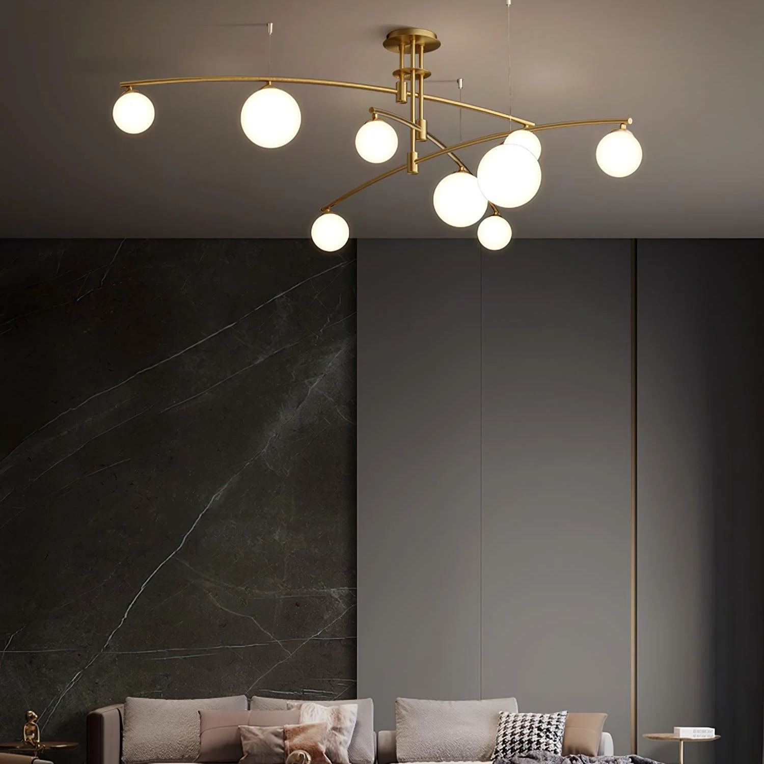 Valentina Modern Long Arm Metal Glass Chandelier Dining Room Living Room