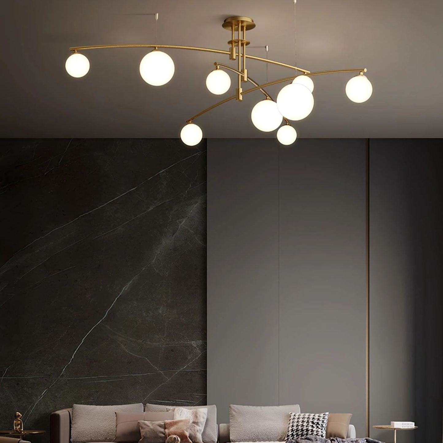 Valentina Modern Long Arm Metal Glass Chandelier Dining Room Living Room