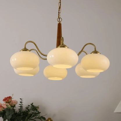 Valentina Vintage Wood Glass Chandelier Shades Living Dining Room