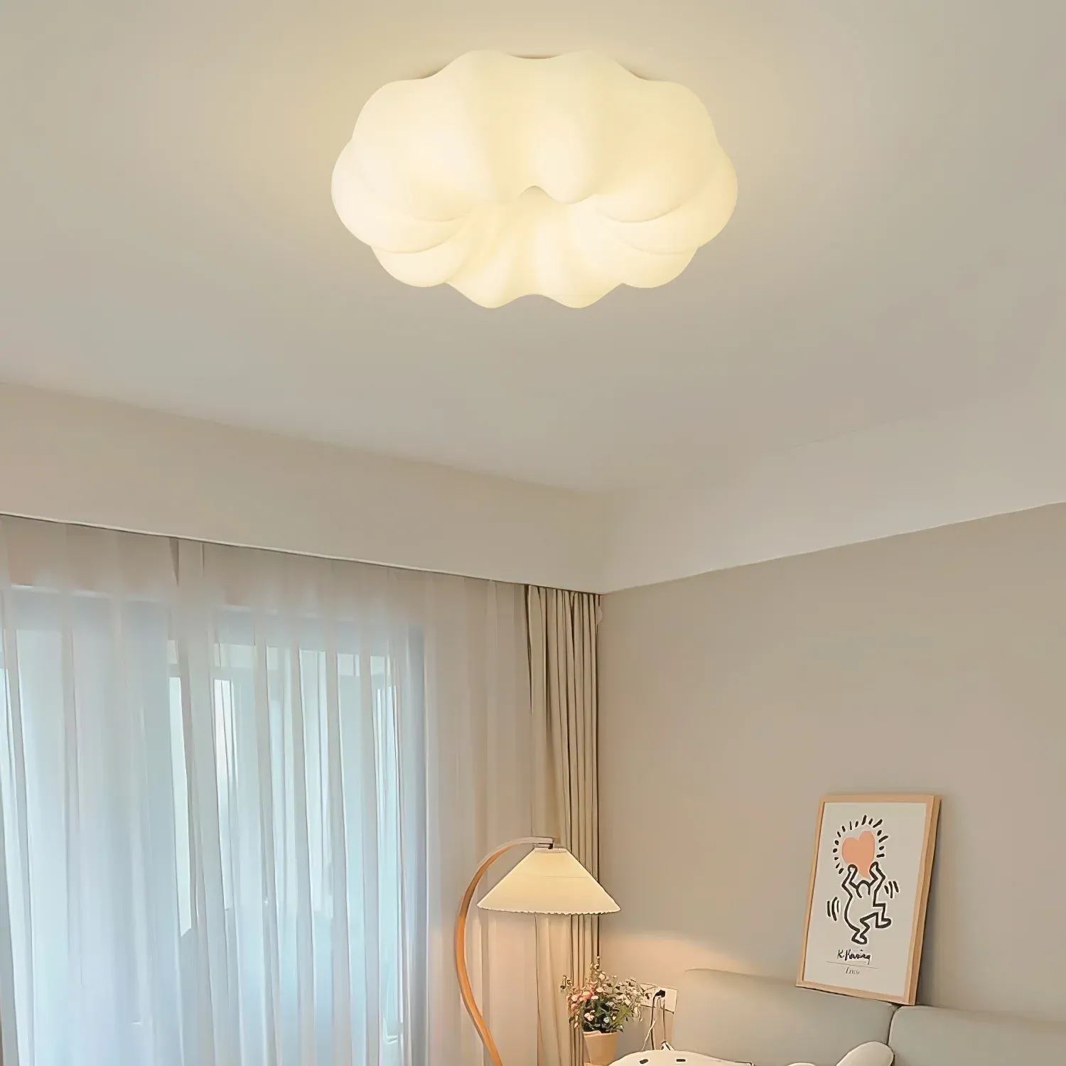 Quinn Modern White Cloud Metal PE Ceiling Lamp Bedroom  Dining Room