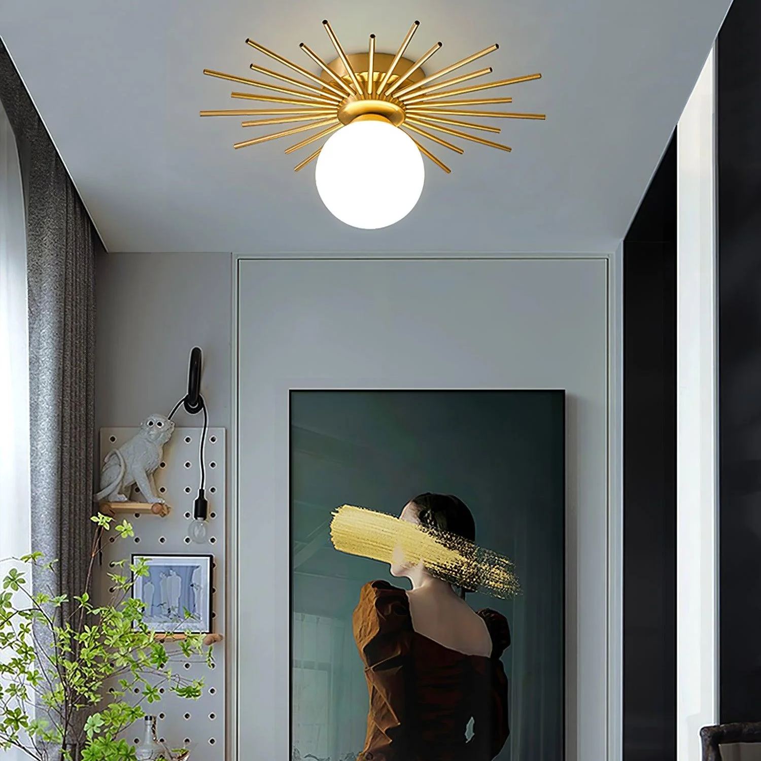 Lowry Vintage Classical Sun Brass Ceiling Light Bedroom Hallway