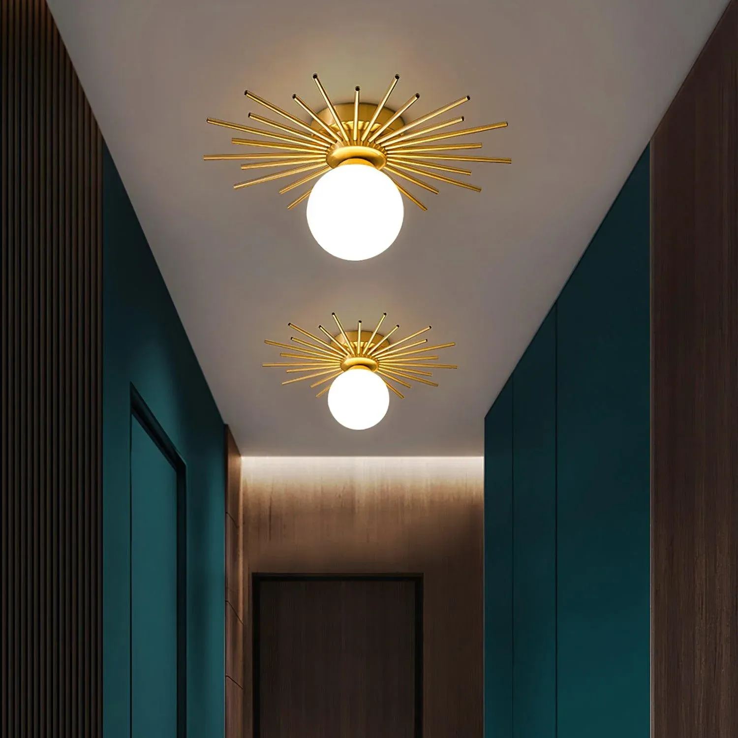 Lowry Vintage Classical Sun Brass Ceiling Light Bedroom Hallway