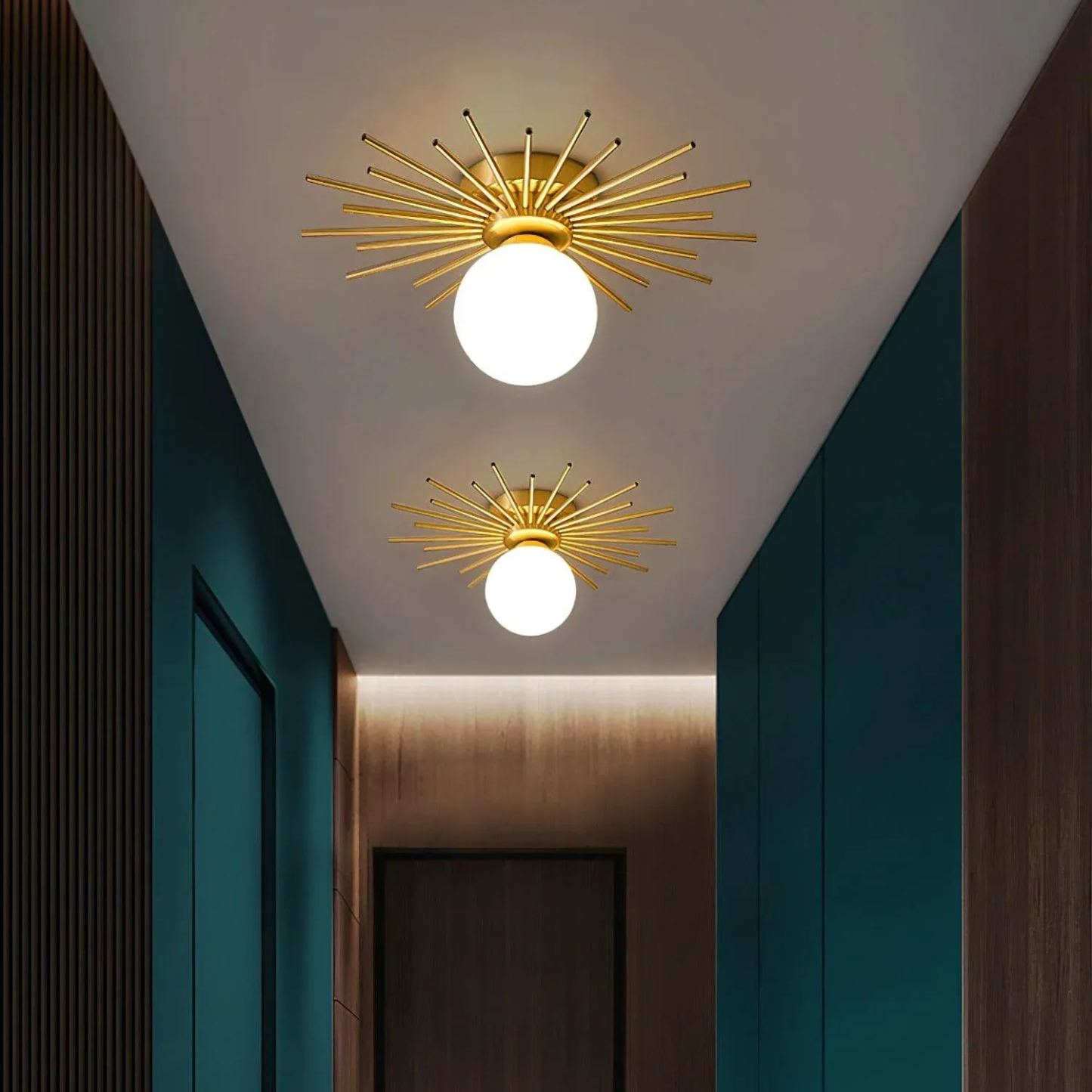 Lowry Vintage Classical Sun Brass Ceiling Light Bedroom Hallway