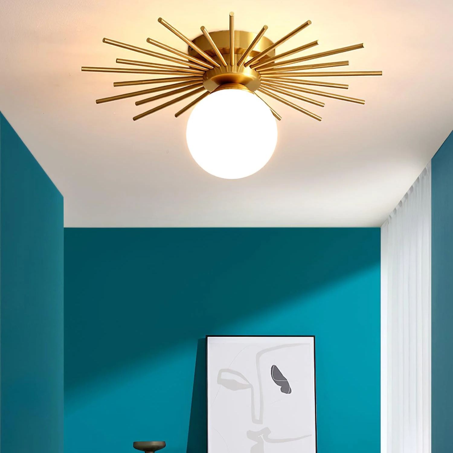 Lowry Vintage Classical Sun Brass Ceiling Light Bedroom Hallway