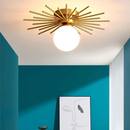 Lowry Vintage Classical Sun Brass Ceiling Light Bedroom Hallway