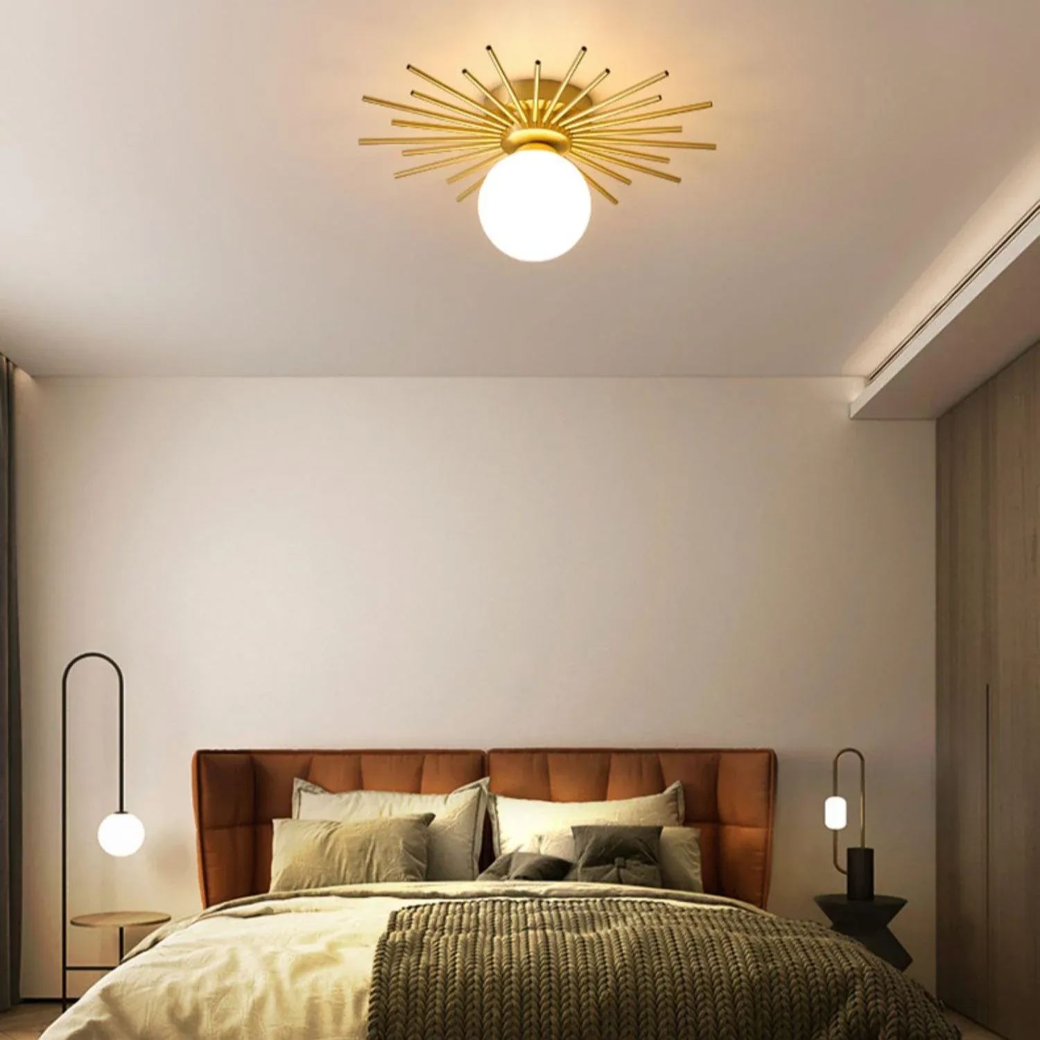 Lowry Vintage Classical Sun Brass Ceiling Light Bedroom Hallway