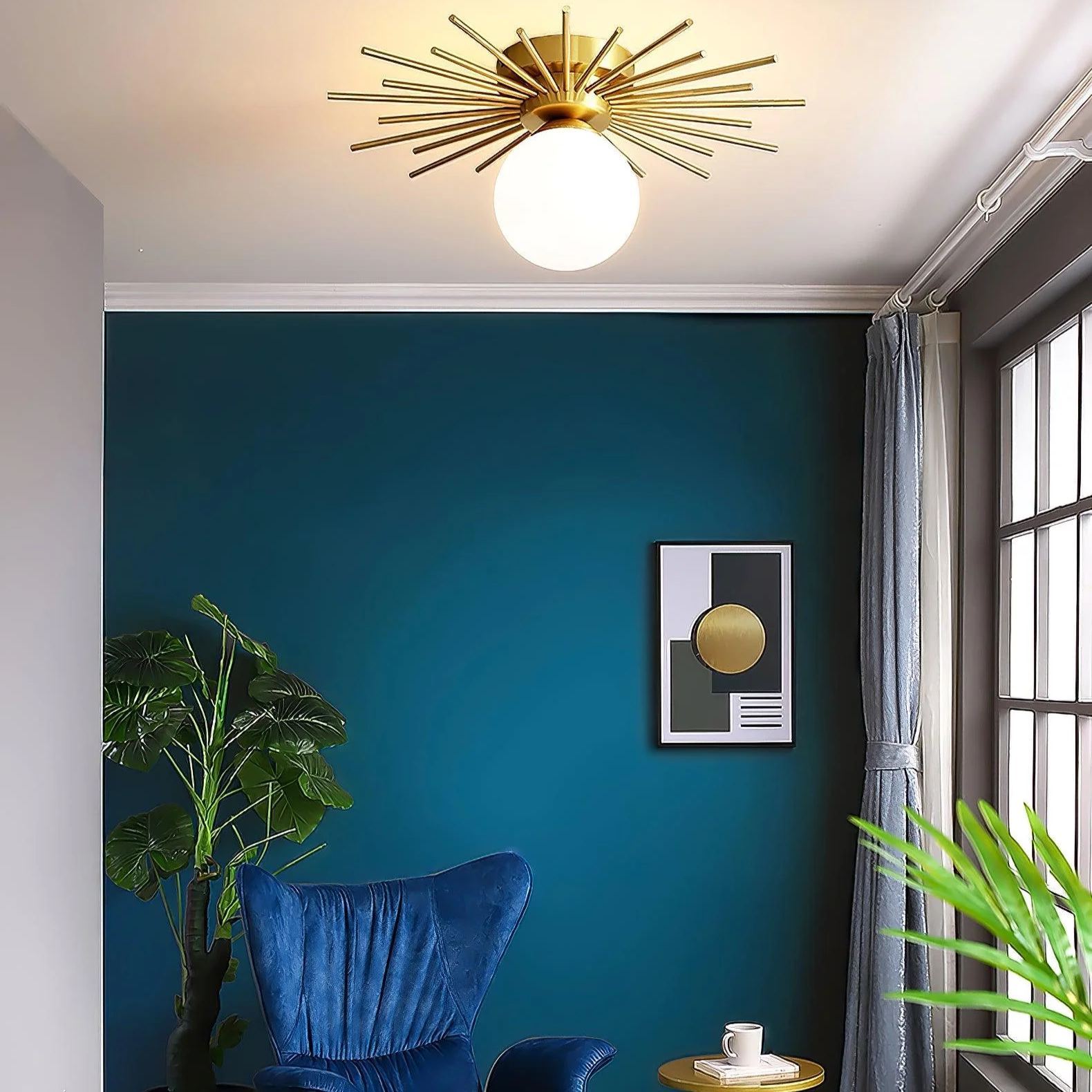 Lowry Vintage Classical Sun Brass Ceiling Light Bedroom Hallway