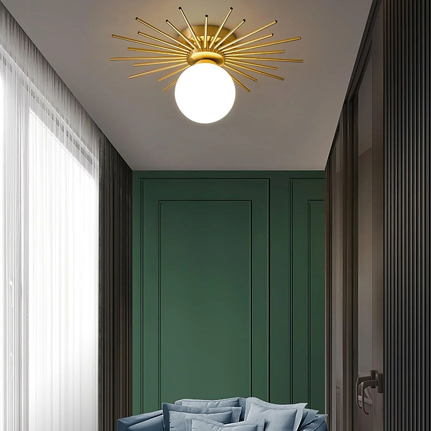 Lowry Vintage Classical Sun Brass Ceiling Light Bedroom Hallway