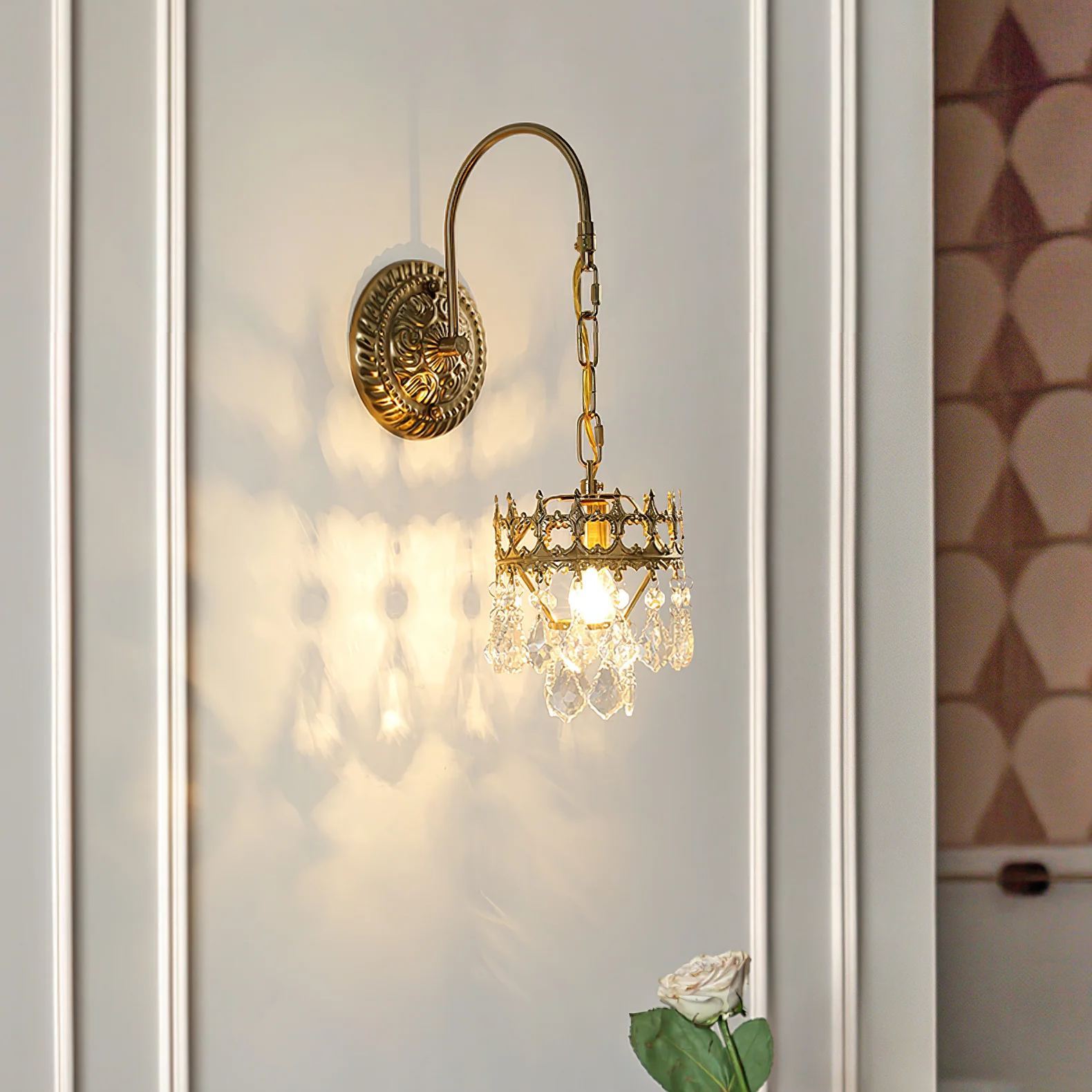 Alessio Classical Crystal Crown Wall Lamp Bathroom Kitchen