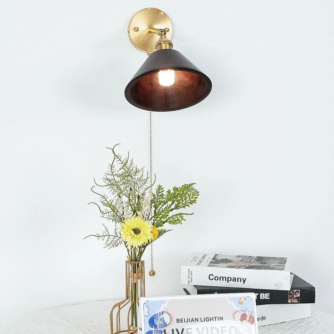 Alessio Vintage Round Wood Wall Light Bedroom Hallway Living Room