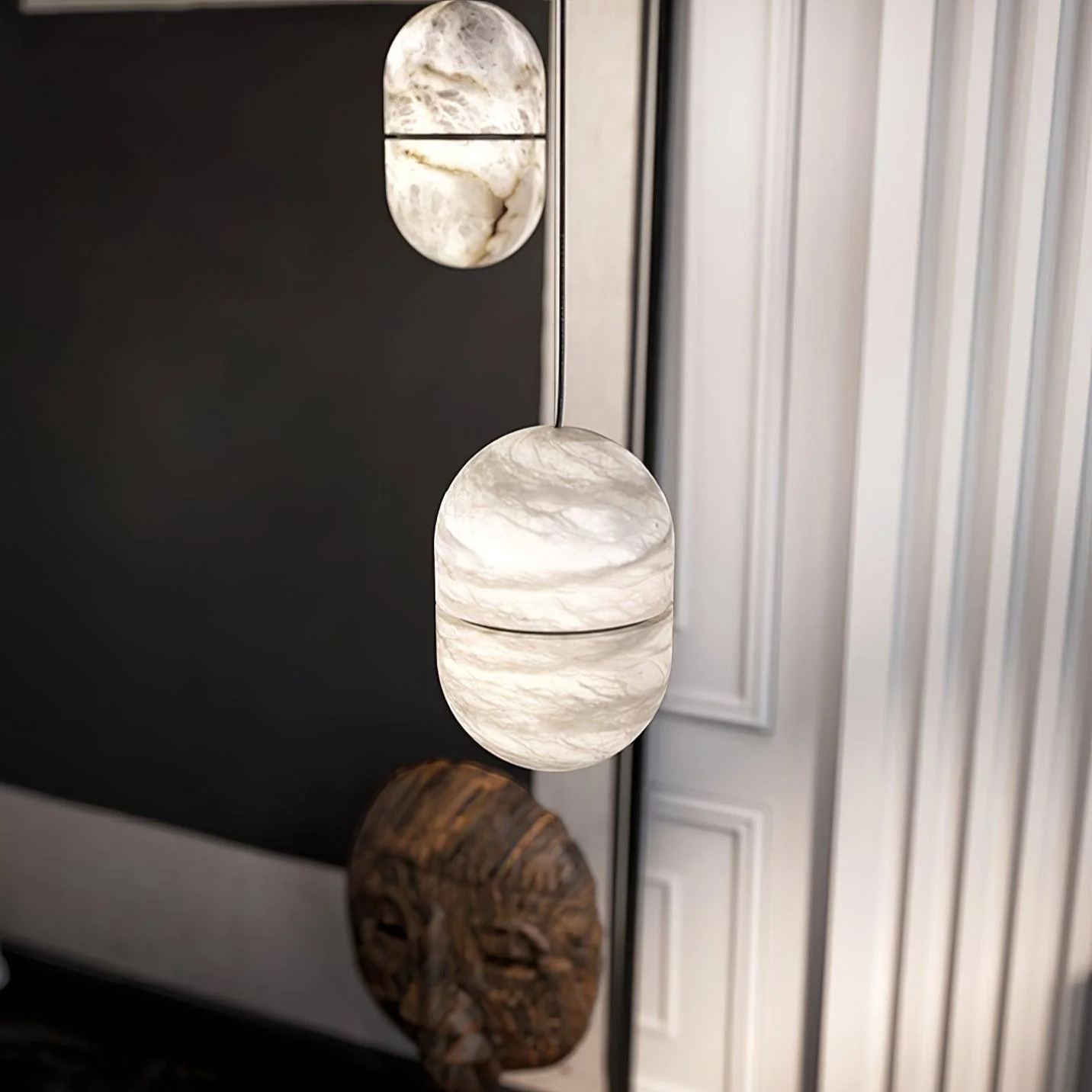 Byers Ellipsoidal Urban Metal Alabaster Pendant Light Hallway Living Room