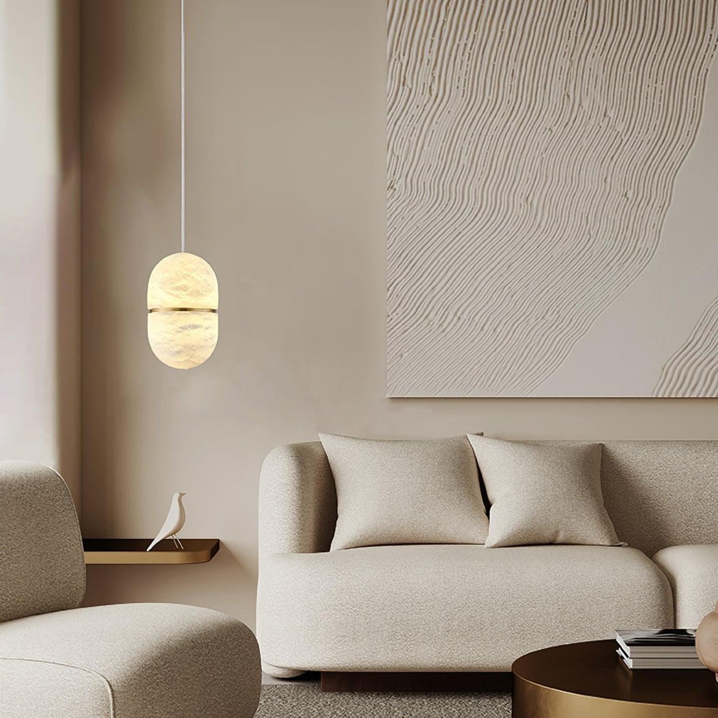 Byers Ellipsoidal Urban Metal Alabaster Pendant Light Hallway Living Room