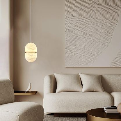 Byers Ellipsoidal Urban Metal Alabaster Pendant Light Hallway Living Room