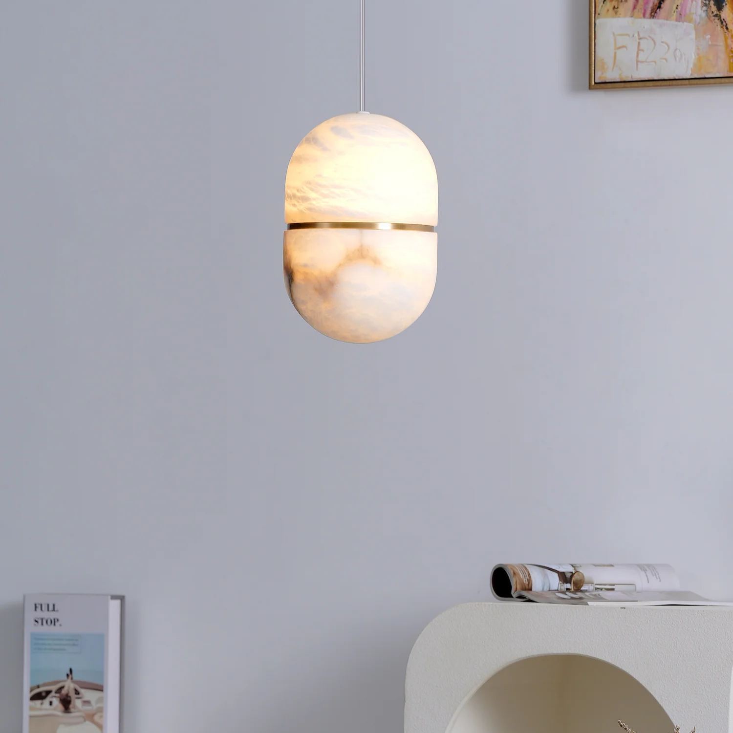 Byers Ellipsoidal Urban Metal Alabaster Pendant Light Hallway Living Room