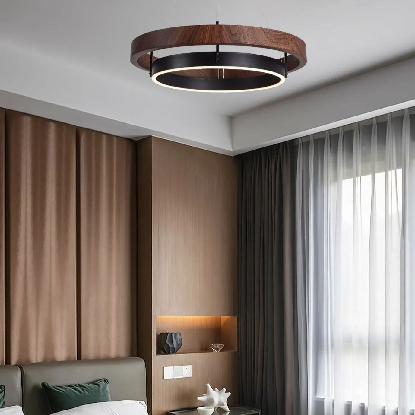 Muto Modern Round Metal Wood Chandelier Dining Living Room Bedroom