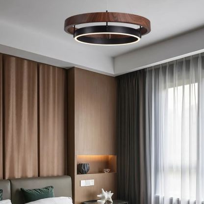 Muto Modern Round Metal Wood Chandelier Dining Living Room Bedroom