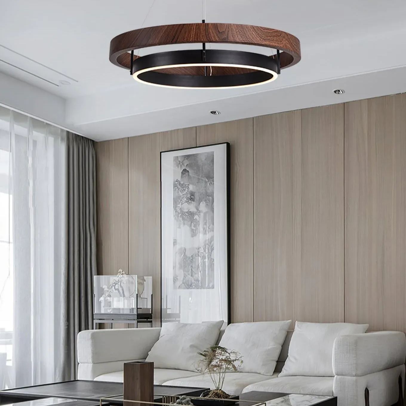 Muto Modern Round Metal Wood Chandelier Dining Living Room Bedroom