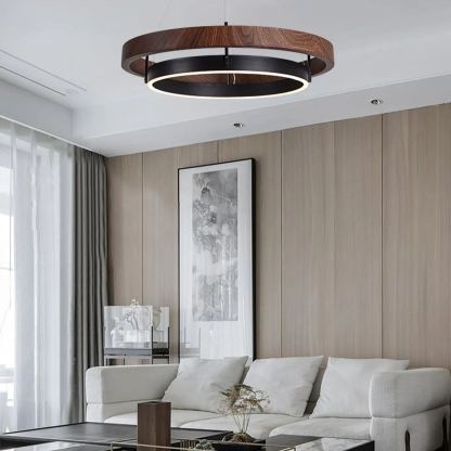 Muto Modern Round Metal Wood Chandelier Dining Living Room Bedroom