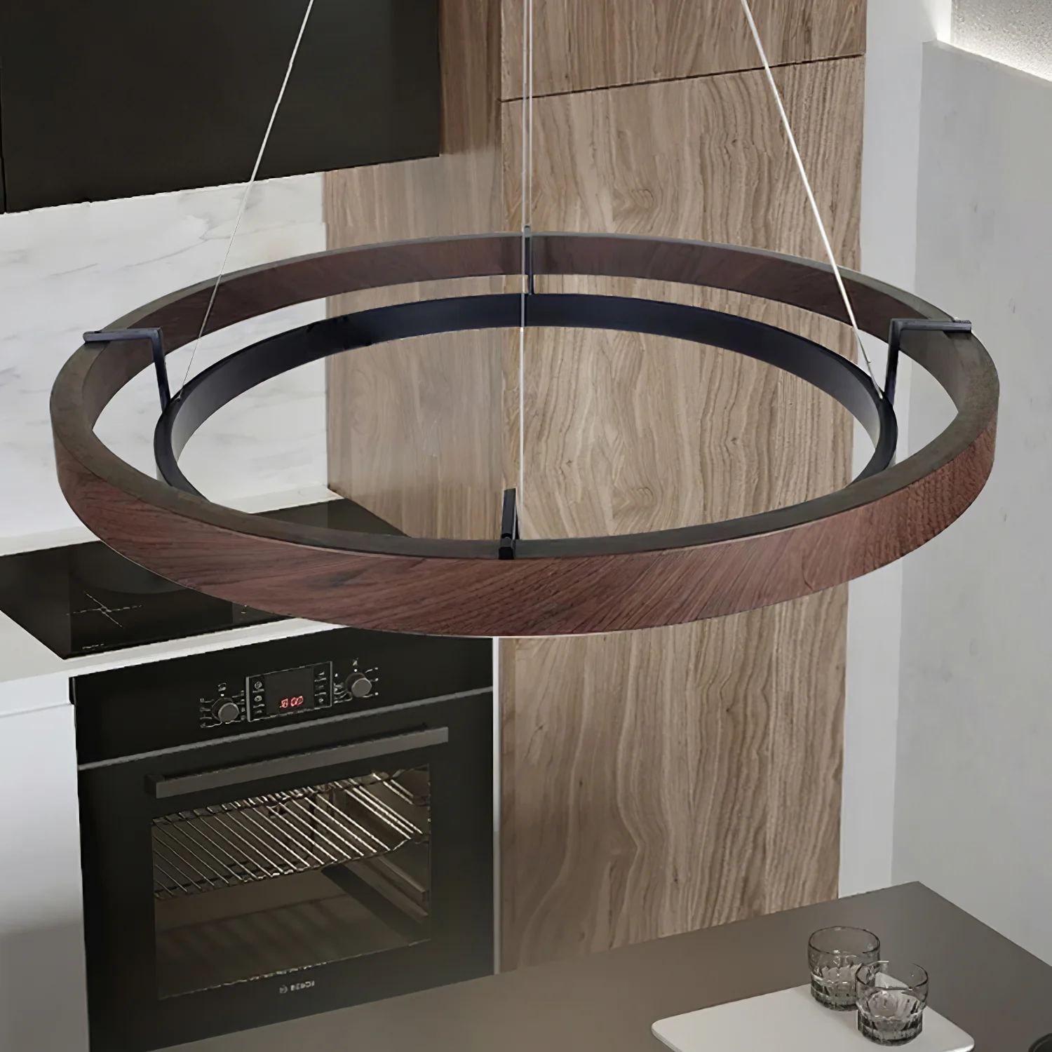 Muto Modern Round Metal Wood Chandelier Dining Living Room Bedroom