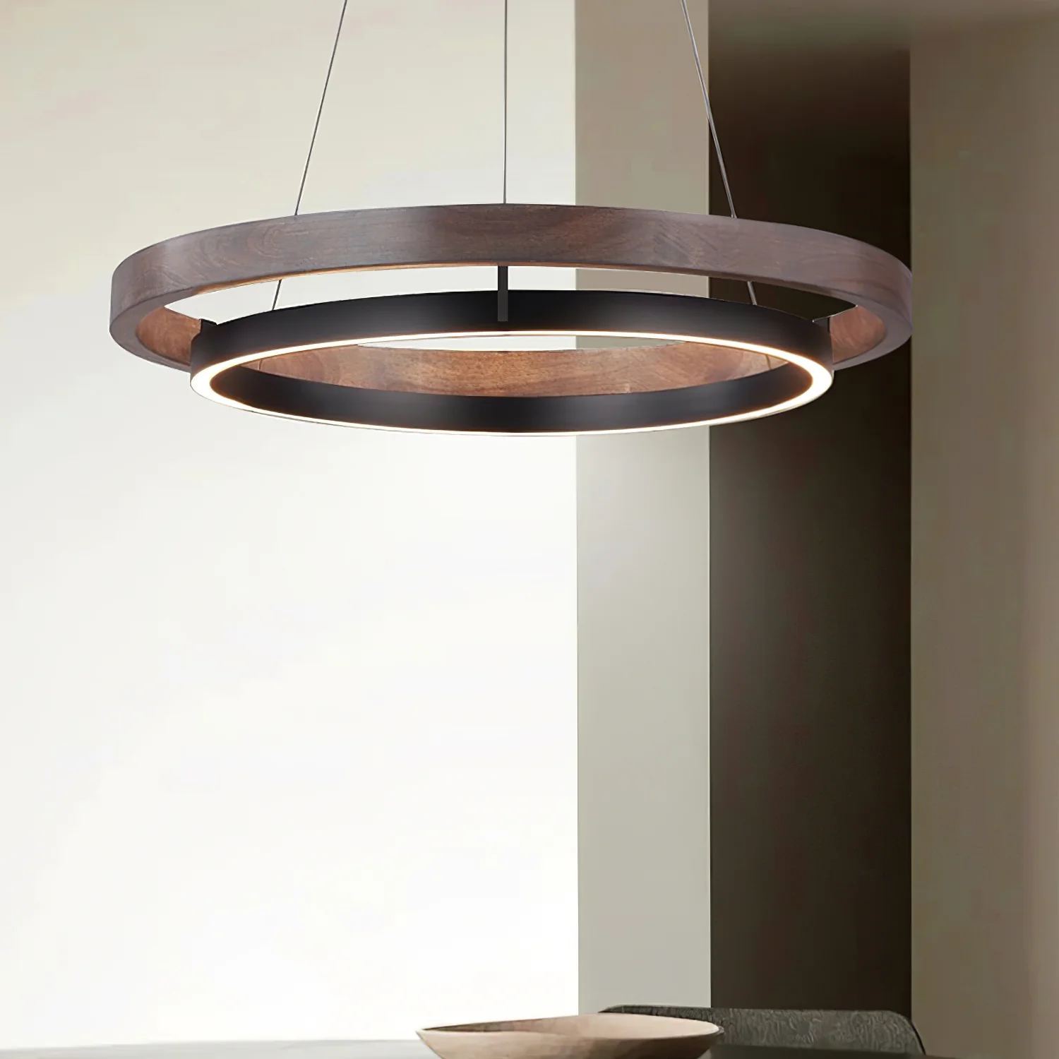 Muto Modern Round Metal Wood Chandelier Dining Living Room Bedroom