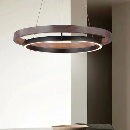 Muto Modern Round Metal Wood Chandelier Dining Living Room Bedroom