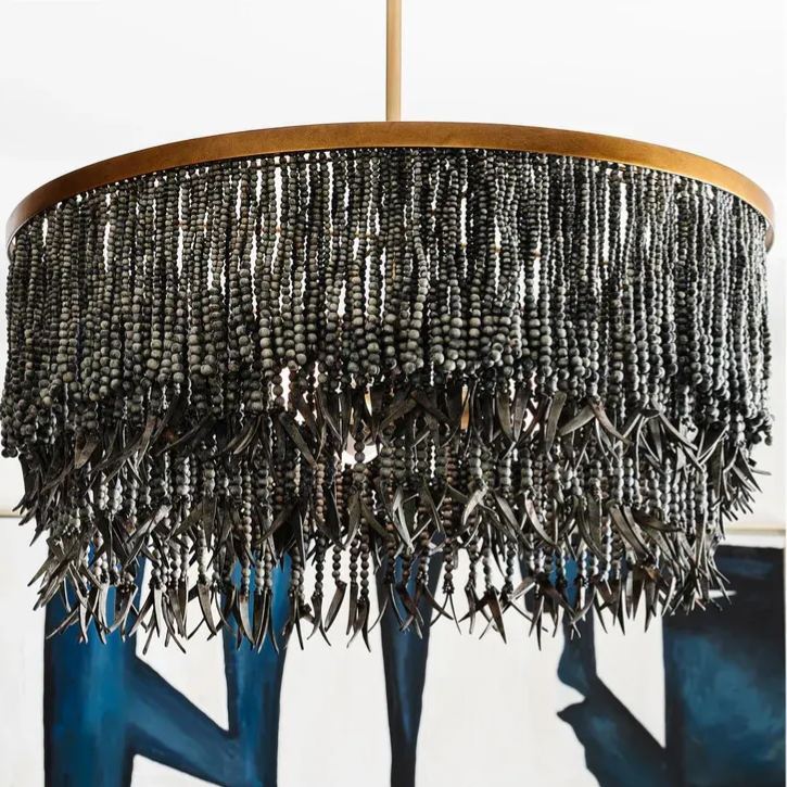 Marilyn Natural Wood Black Pendant Light Dining Room Bedroom