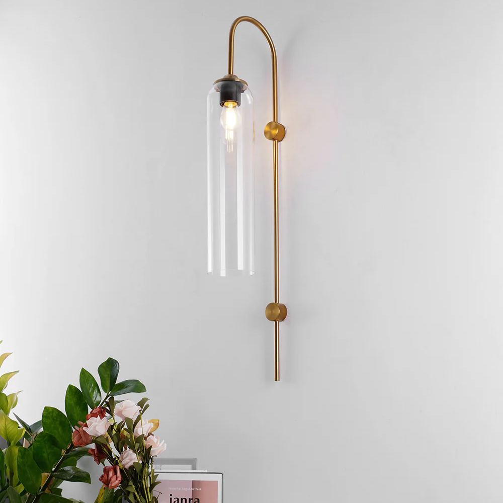 Hailie Minimalism Metal Gold Black Glass Wall Lamp Bedroom Living Room