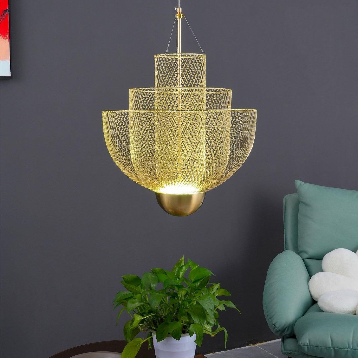 Alessio Unusual Metal Chrome Gold Pendant Light Bedroom Living Room