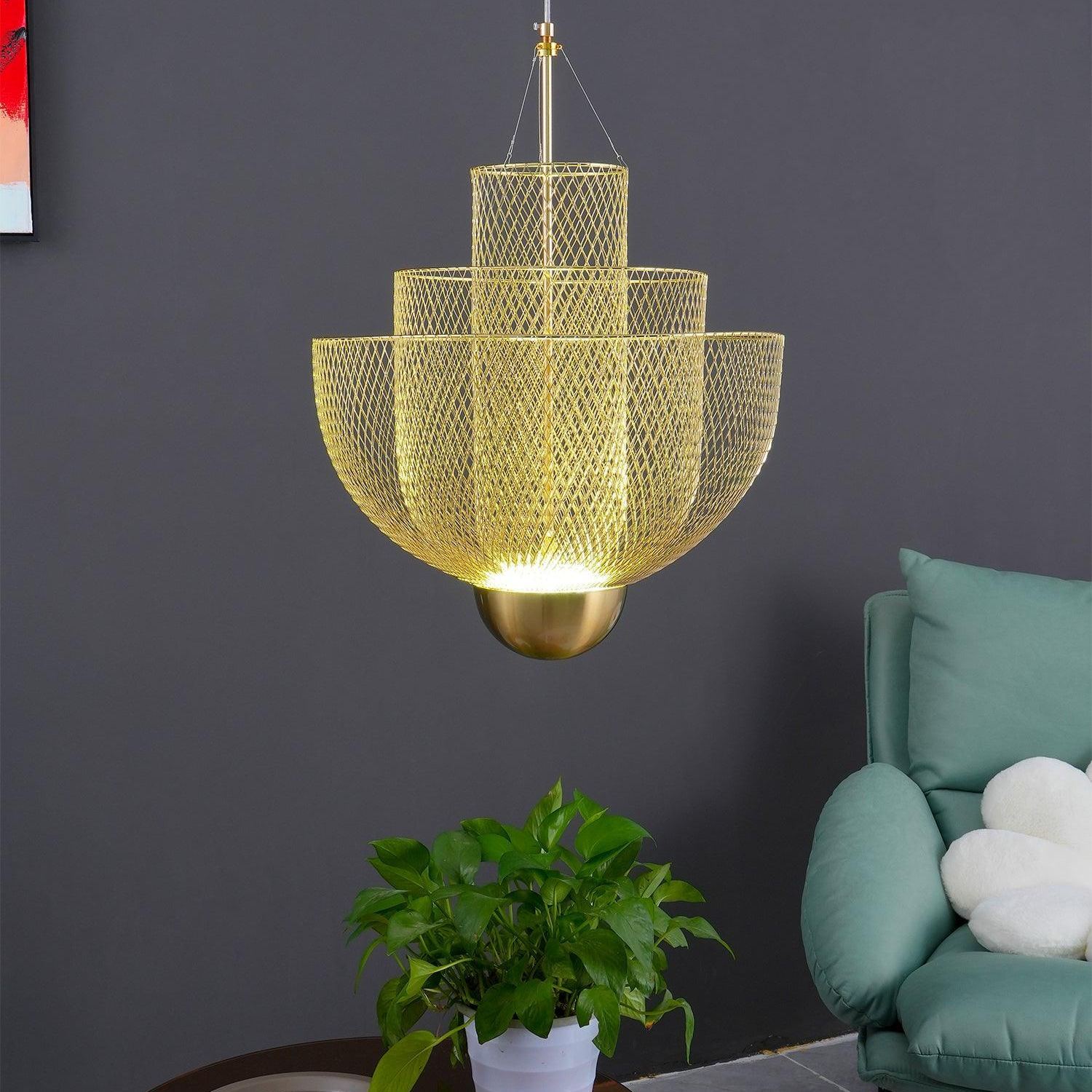Alessio Unusual Metal Chrome Gold Pendant Light Bedroom Living Room