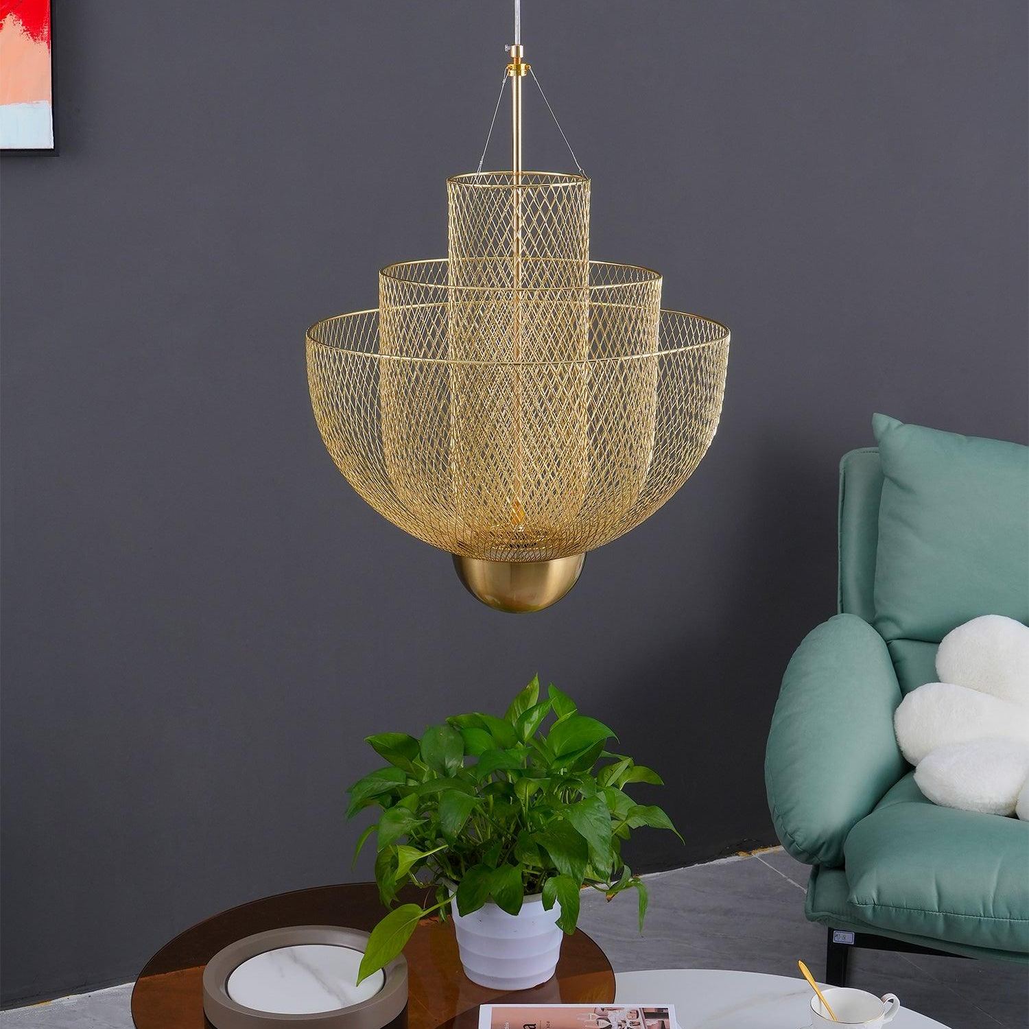 Alessio Unusual Metal Chrome Gold Pendant Light Bedroom Living Room