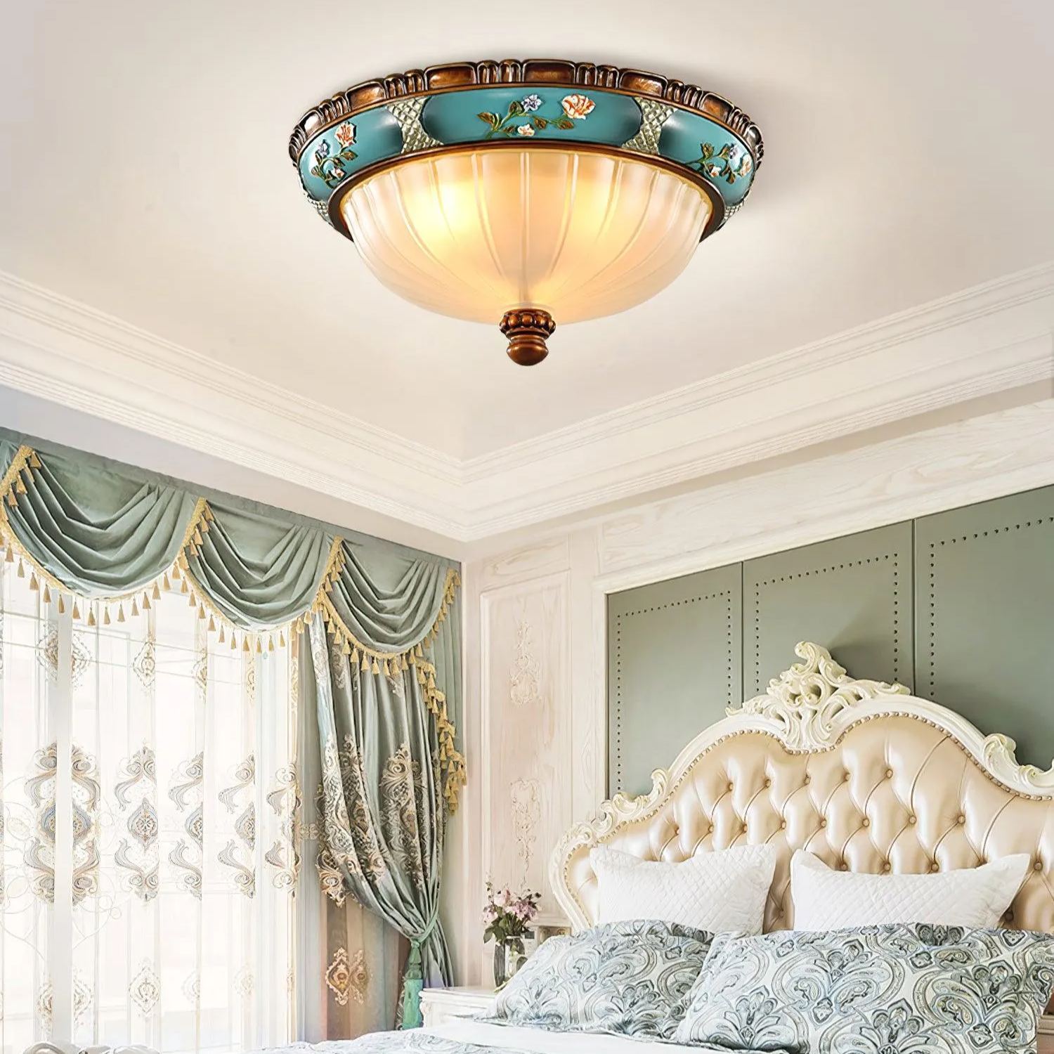 Alessio Vintage Classical Round Glass Ceiling Light Shades Bedroom