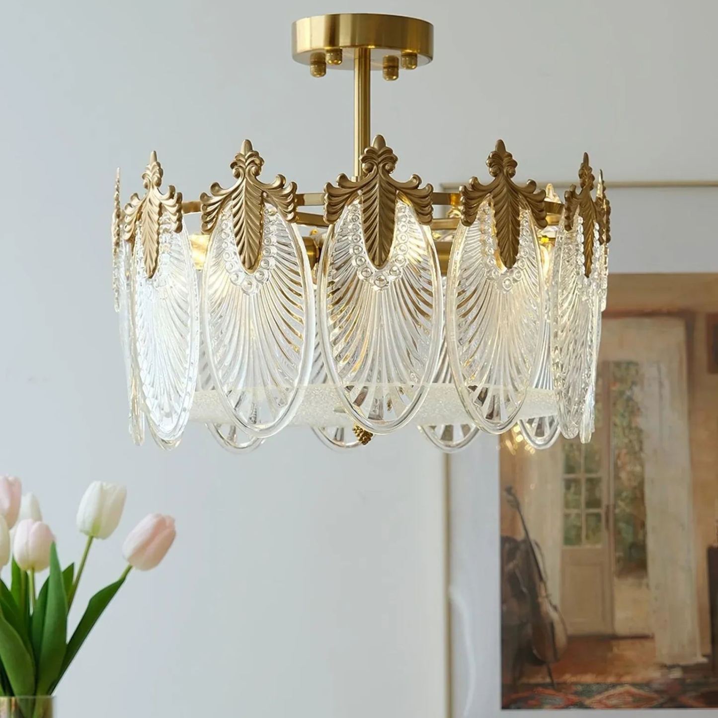 Alessio Vintage Luxury Glass Round Chandelier Living Dining Room