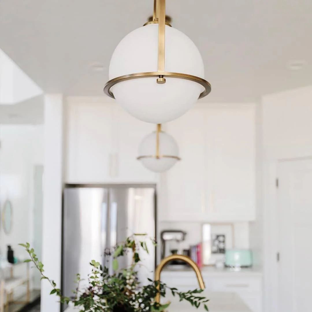 Alessio Vintage Ball Metal Brass Glass Pendant Light Living Room Dining Room