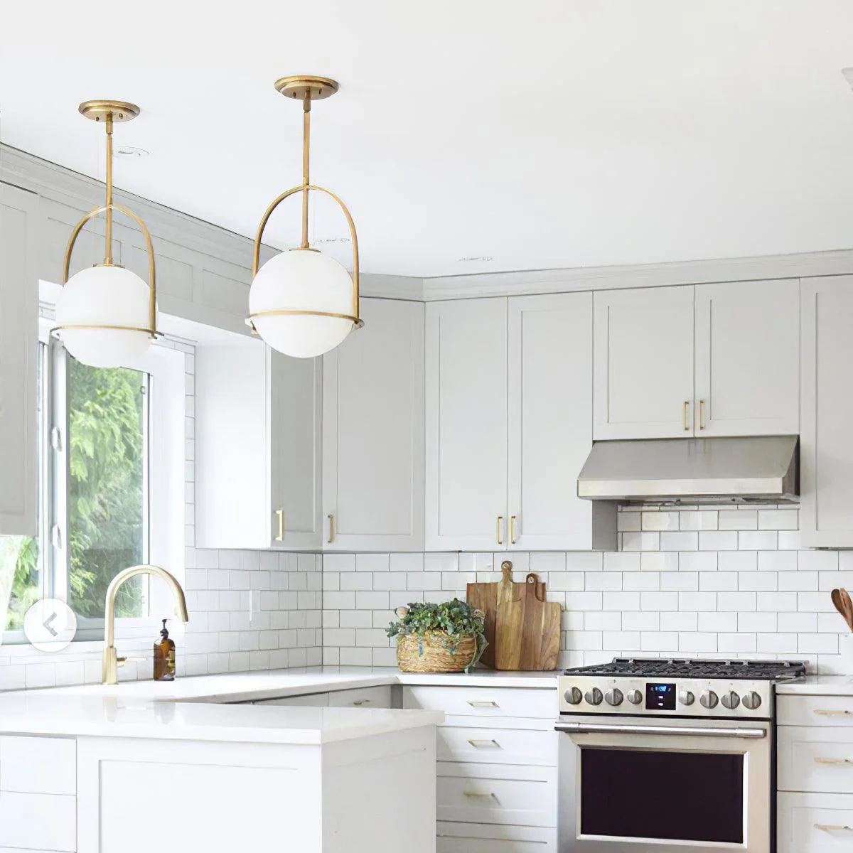 Alessio Vintage Ball Metal Brass Glass Pendant Light Living Room Dining Room