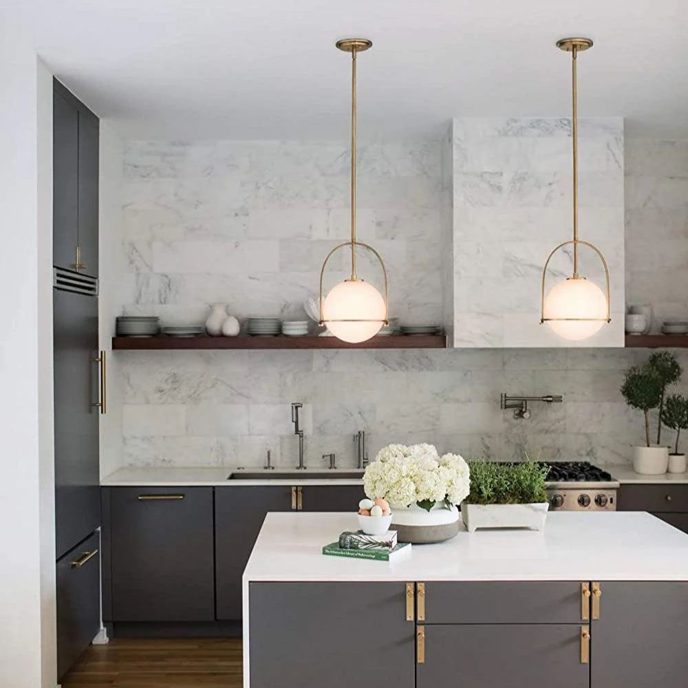 Alessio Vintage Ball Metal Brass Glass Pendant Light Living Room Dining Room