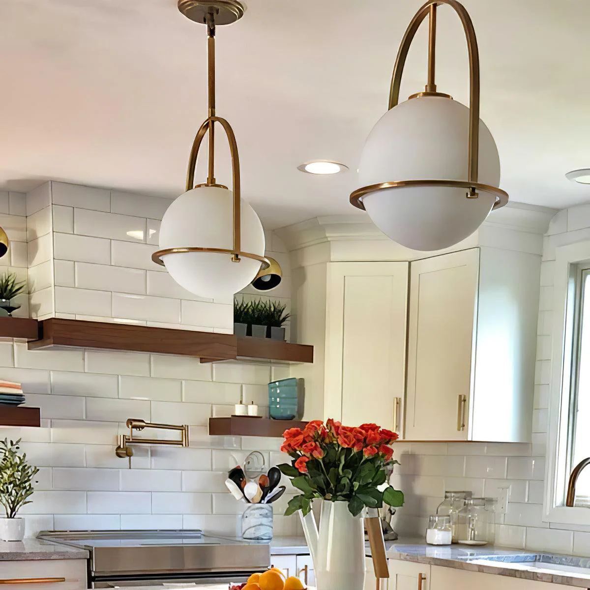 Alessio Vintage Ball Metal Brass Glass Pendant Light Living Room Dining Room