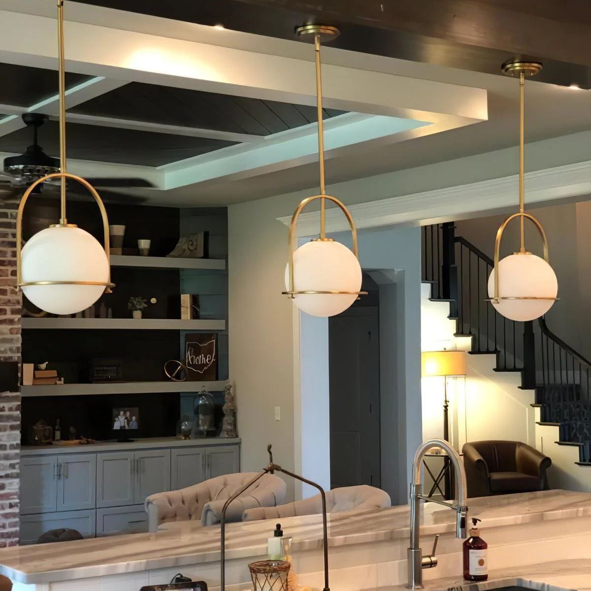 Alessio Vintage Ball Metal Brass Glass Pendant Light Living Room Dining Room
