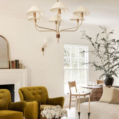 Alessio Vintage Luxury Brass Fabric Chandelier Shades Living Dining Room