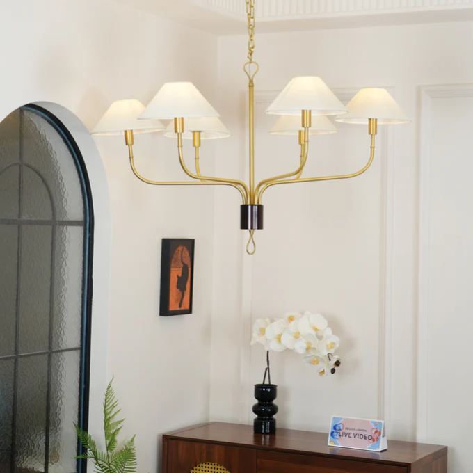 Alessio Vintage Luxury Brass Fabric Chandelier Shades Living Dining Room