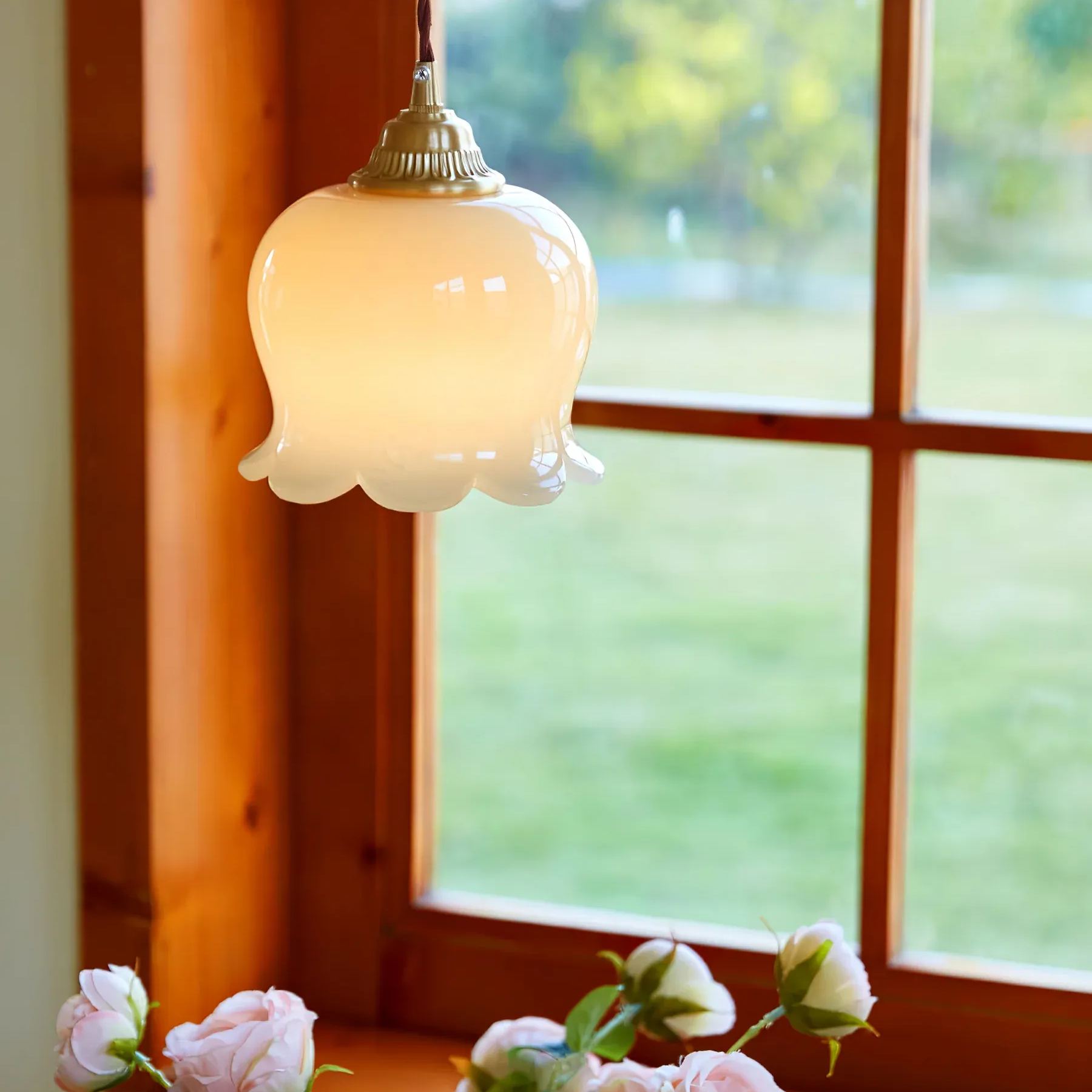 Jade Vintage Flower Alabaster Pendant Light Bedroom Living Dining Room