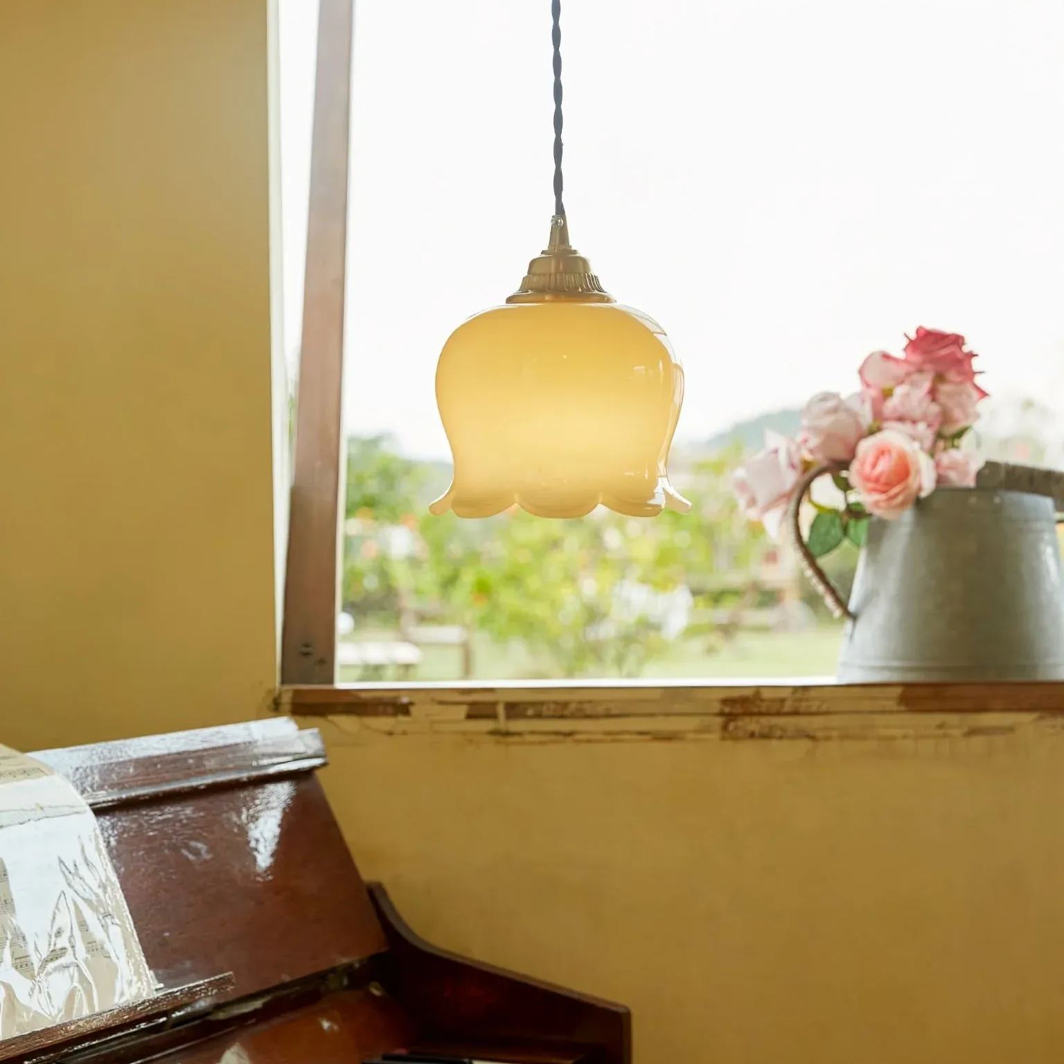 Jade Vintage Flower Alabaster Pendant Light Bedroom Living Dining Room