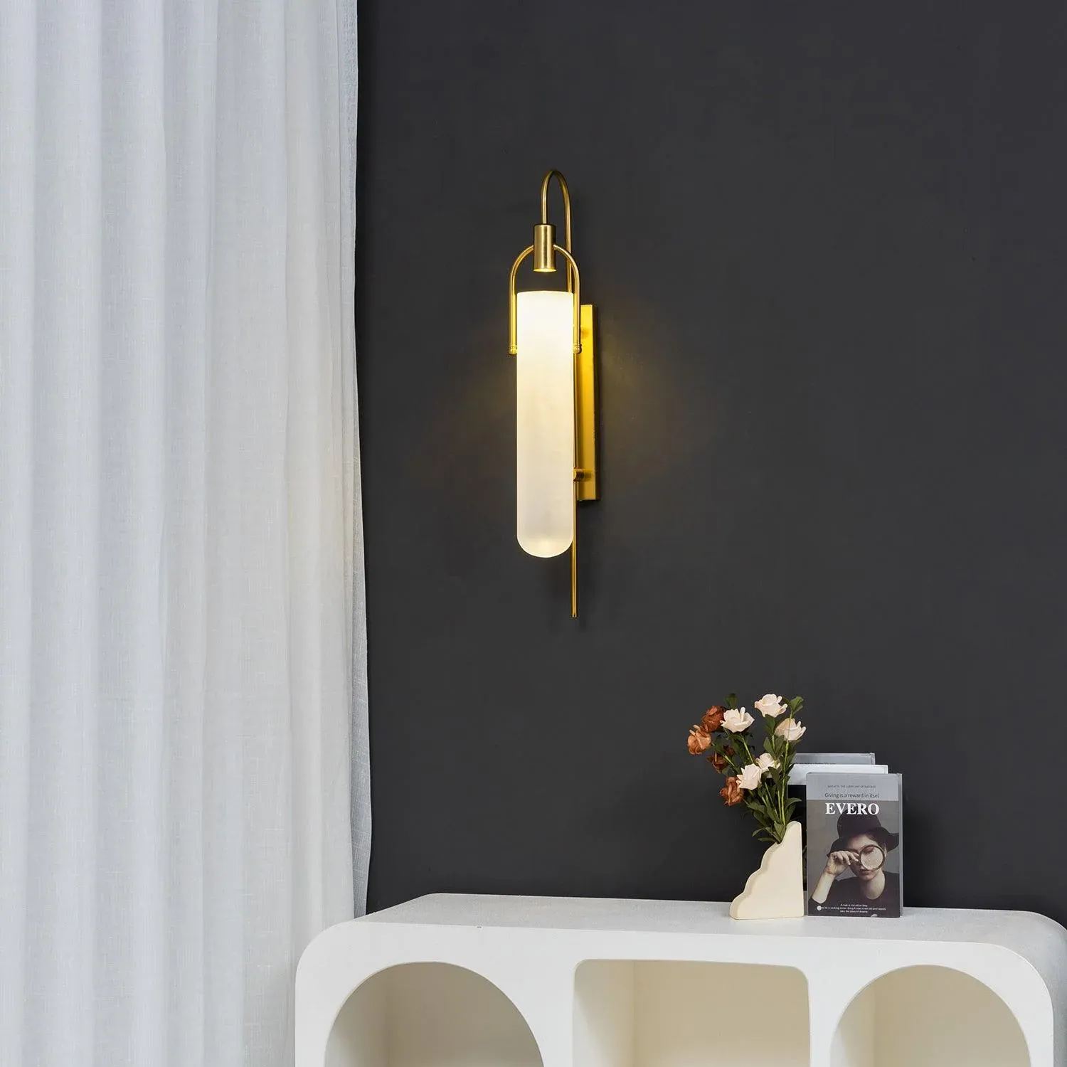 Alessio Minimalism Black Copper Plating Metal Glass Wall Lamp Bedroom Living Room