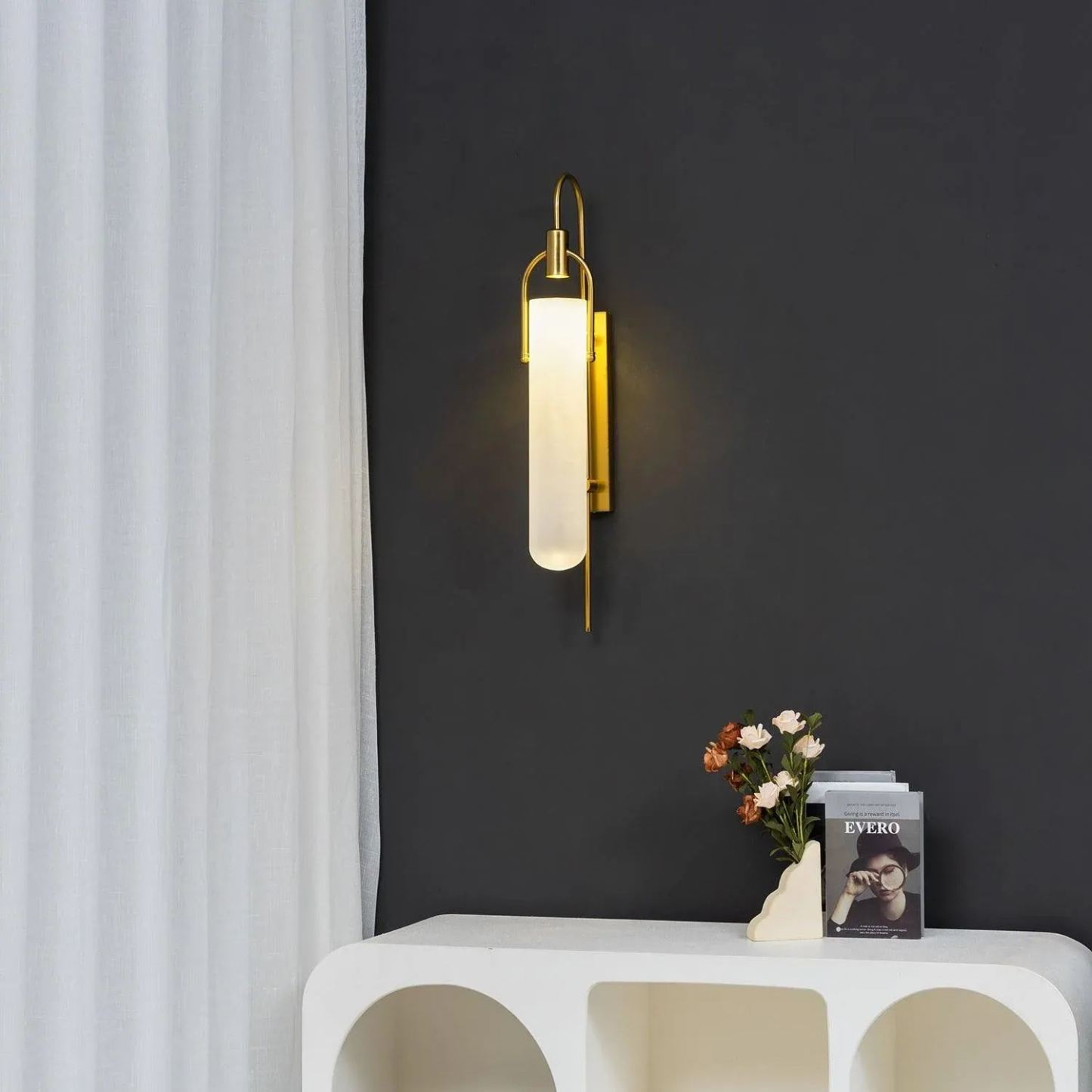 Alessio Minimalism Black Copper Plating Metal Glass Wall Lamp Bedroom Living Room