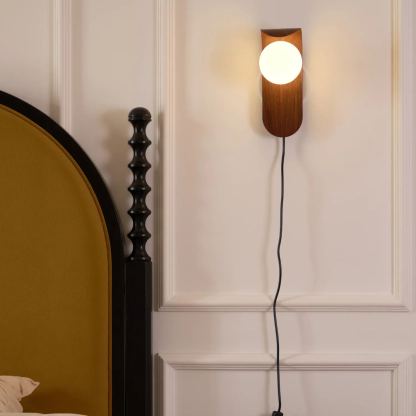 Muto Modern Walnut Wood Wall Lamp Bedroom Dining Room