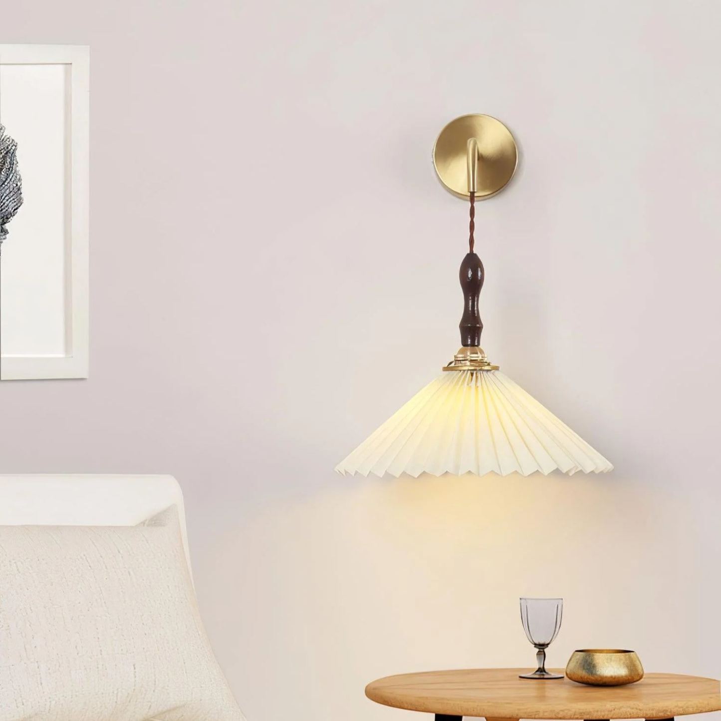 Carins Sophisticated Pleated Wooden Wall Lamp Living Room Bedroom
