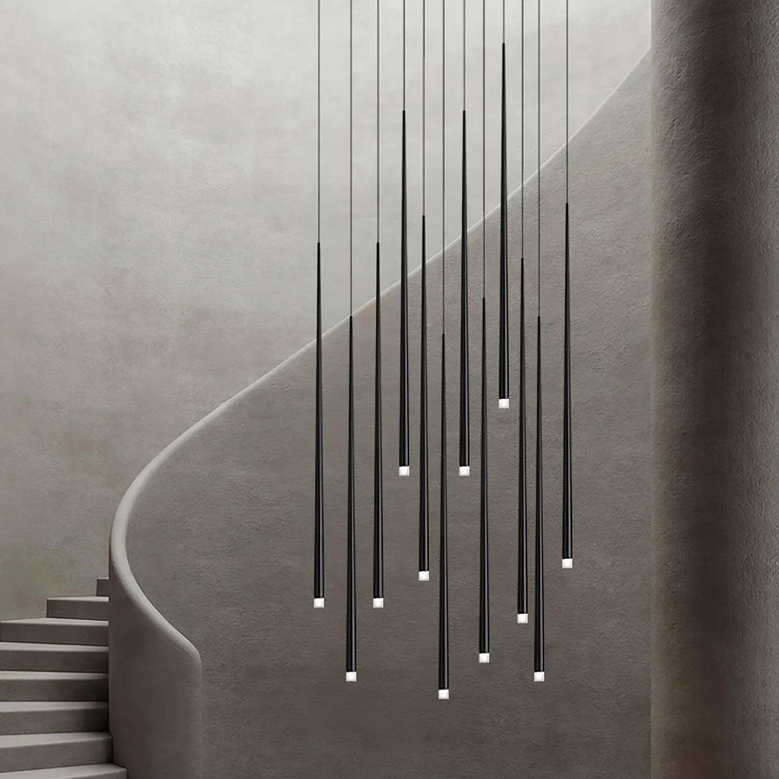 Edge Modern Slender Cone Metal Chandelier Hallway Living Room