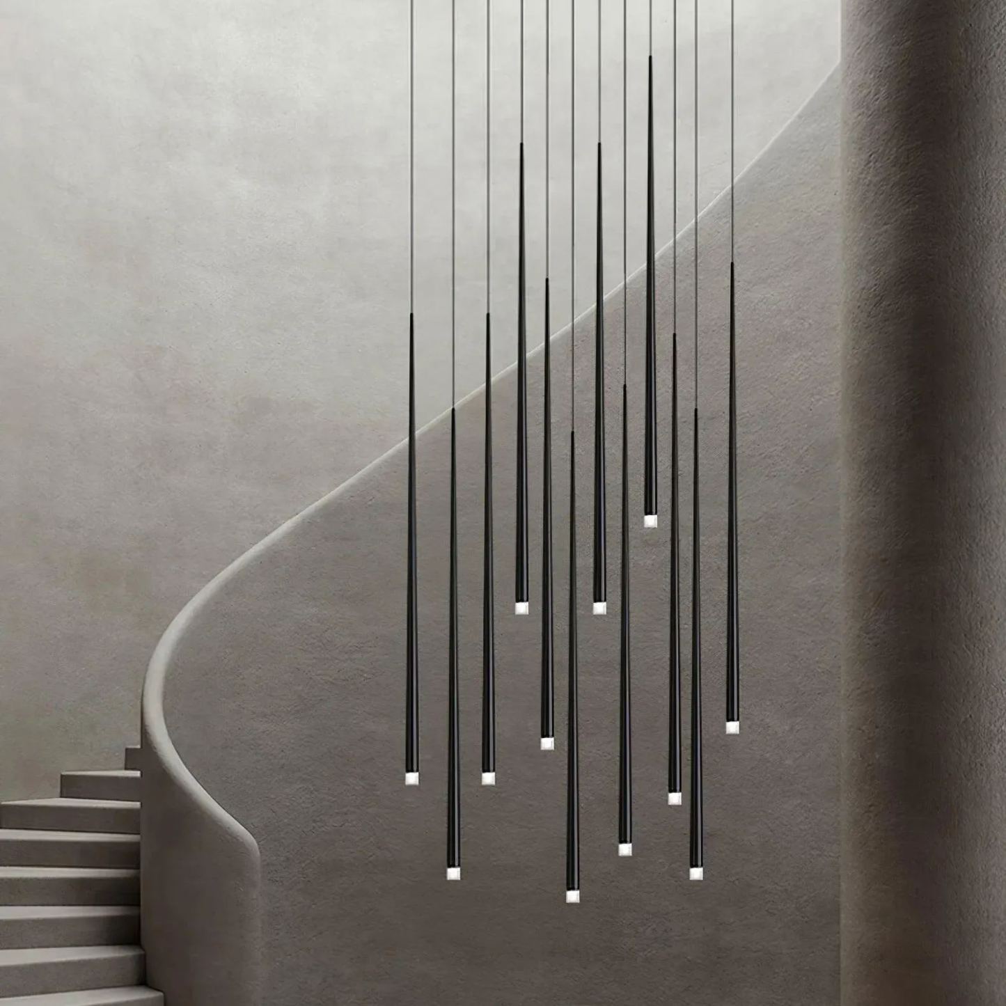 Edge Modern Slender Cone Metal Chandelier Hallway Living Room